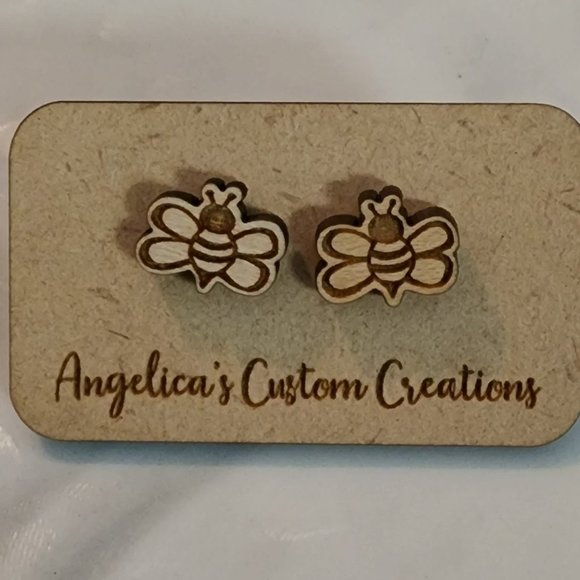 Hand Crafted Jewelry - Bee Wood Studs